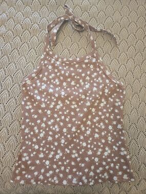 SO Brown Floral Ribbed Bandeau Halter Top